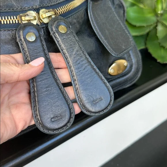 Chloé genuine leather bay bag blue/gray coloring Top Handle large purse - Picture 7 of 13